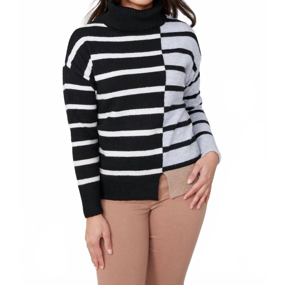 NEW RENUAR striped knit turtle neck sweater in black
